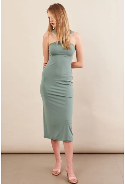 Kadın Çağla Yeşili Aksesuarlı Midi Elbise İRE101