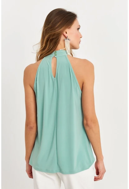 Kadın Çağla Yeşili Halter Yaka Desenli Bluz LPP1273