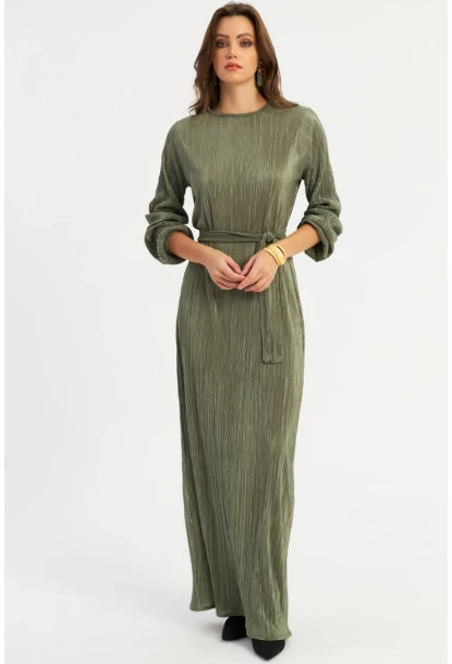 Kadın Çağla Yeşili Pilise Maxi Elbise GÇ192