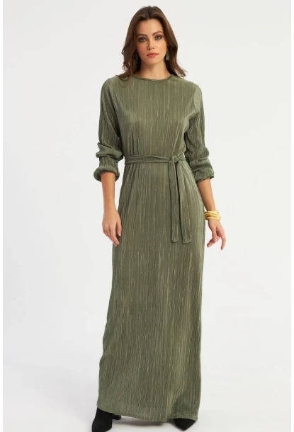 Kadın Çağla Yeşili Pilise Maxi Elbise MGÇ192