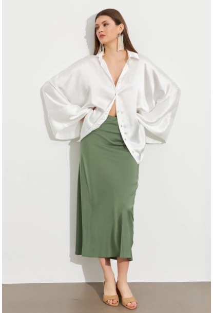 Kadın Çağla Yeşili Saten Çan Etek SE20