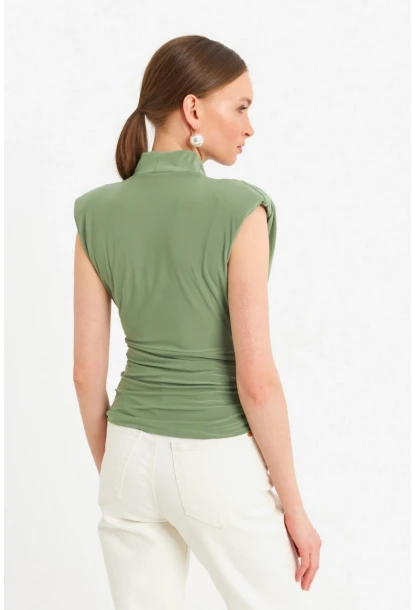 Kadın Çağla Yeşili Vatkalı Kruvaze Bluz MTK13213