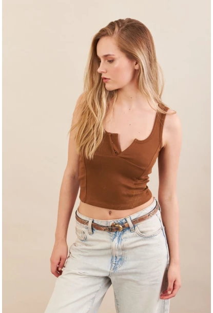 Kadın Camel Agraflı Kısa Bluz ZH167