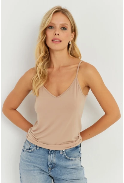 Kadın Camel Askılı Bluz AYD269