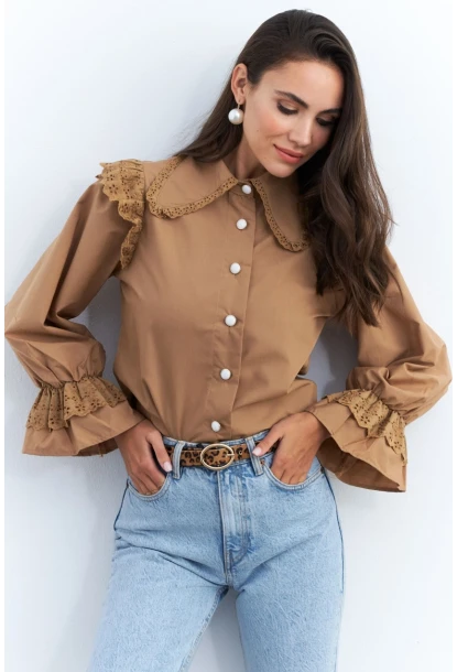 Kadın Camel Bebe Yaka Dantelli Gömlek MQS1839