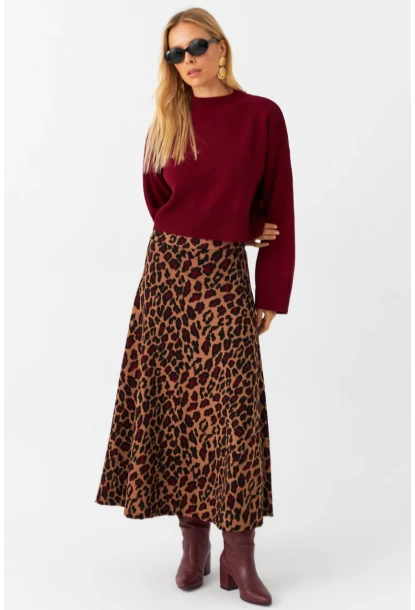 Kadın Camel Desenli Çan Etek LON3007
