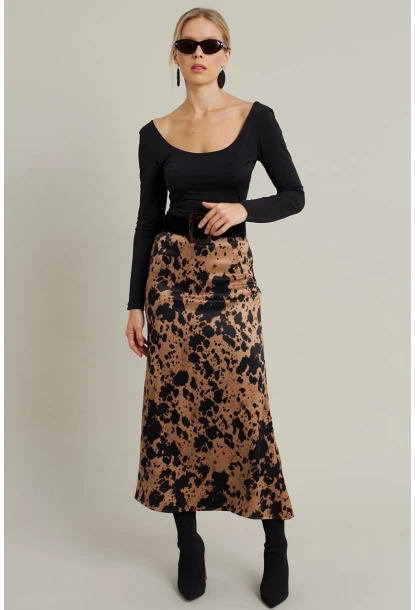Kadın Camel Desenli Saten Etek MCAR1060