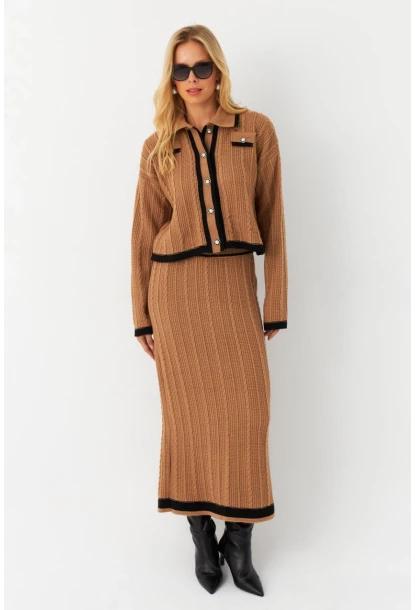 Kadın Camel İkili Alt Üst Triko Takım NUV34