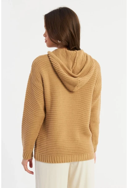 Kadın Camel Kapüşonlu Triko Bluz SMT2419