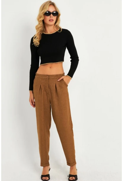 Kadın Camel Keten Pantolon DMR340