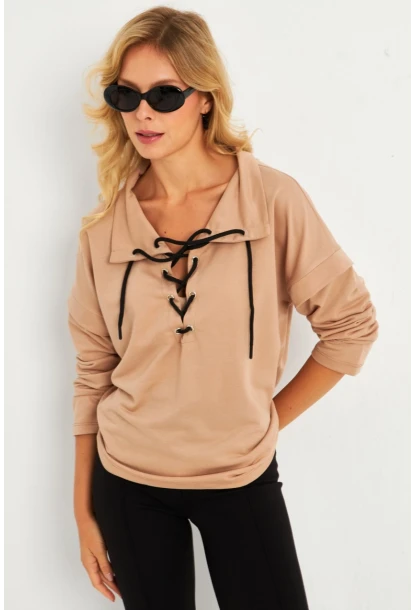 Kadın Camel Kuşgözlü Sweatshirt TF04
