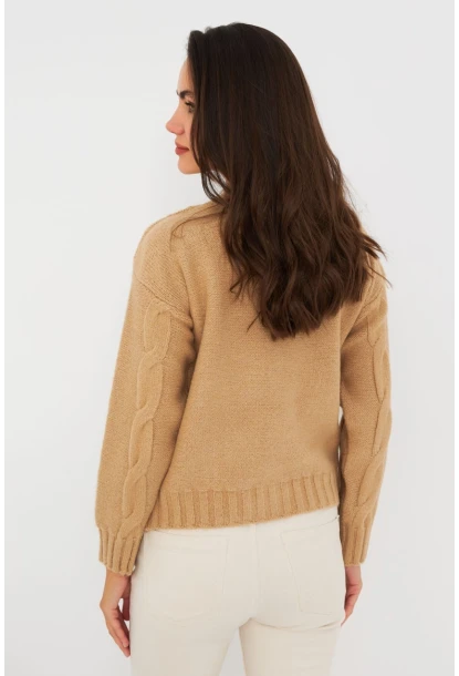 Kadın Camel Saç Örgülü Hırka YV295
