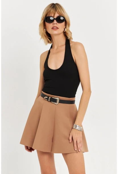 Kadın Camel Scuba Pilili Mini Etek DAF3204