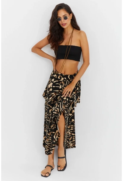 Kadın Camel-Siyah Asimetrik Etek LV81