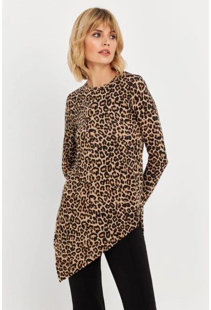 Kadın Camel-Siyah Asimetrik Leopar Tunik MLPP1186-1