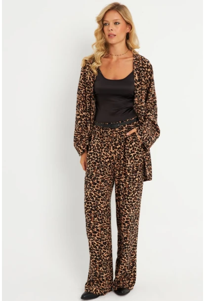 Kadın Camel-Siyah  Desenli Alt Üst Takım  GÇ168