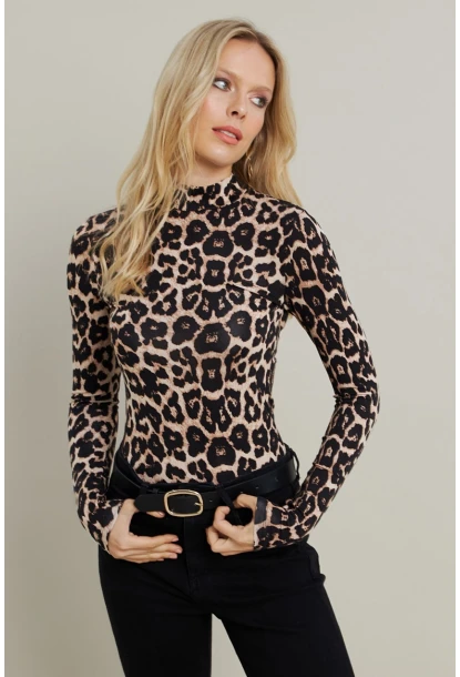 Kadın Camel-Siyah Desenli Bluz LPP1275
