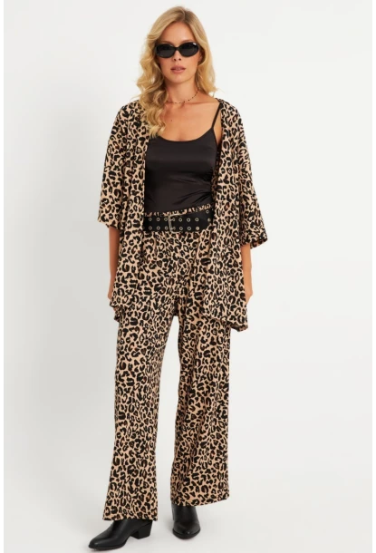 Kadın Camel-Siyah  Desenli Bürümcük Alt Üst Takım LON3004