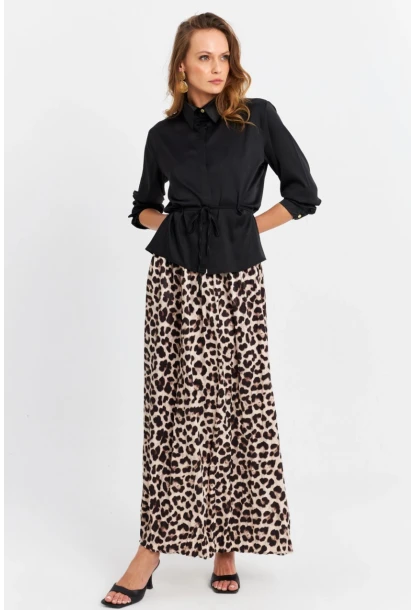 Kadın Camel-Siyah Saten Etek MCAR1105