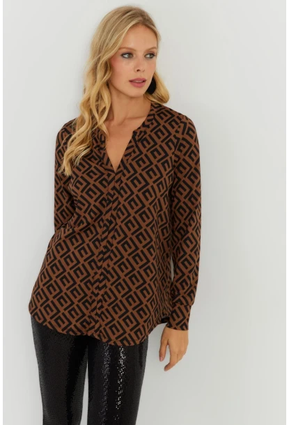 Kadın Camel-Siyah V Yaka Bluz AYD258