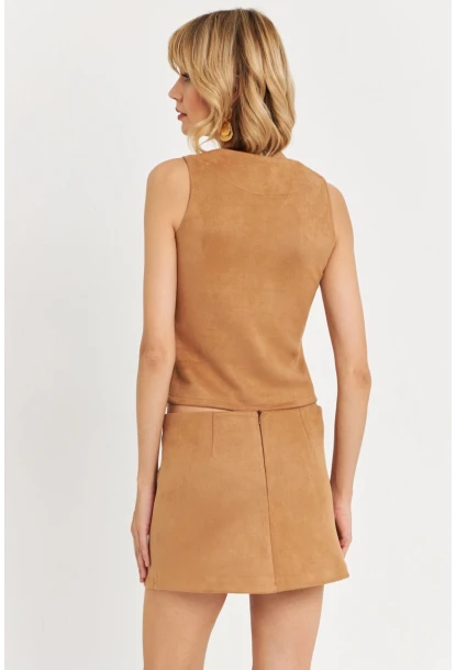 Kadın Camel Süet Mini Etek KED7095