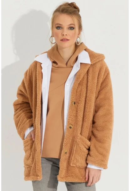 Kadın Camel Teddy Ceket Q980
