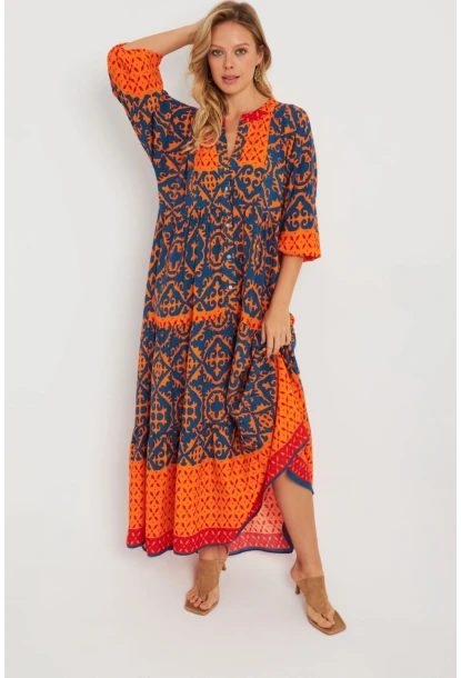 Kadın Desenli Salaş Maxi Elbise Multi Q981