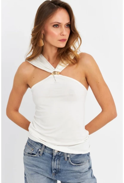 Kadın Ekru Aksesuarlı Çapraz Yaka Bluz EY3068