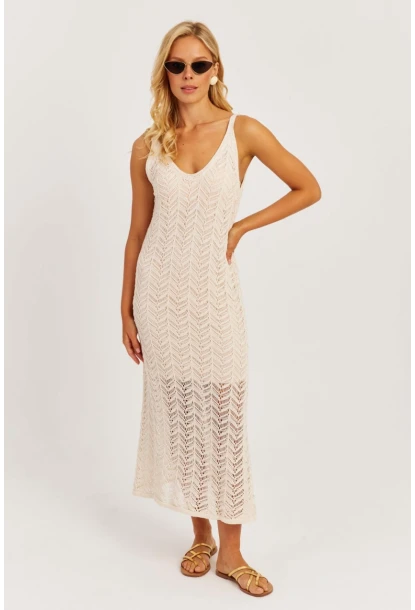 Kadın Ekru Askılı Astarlı Elbise YZ629