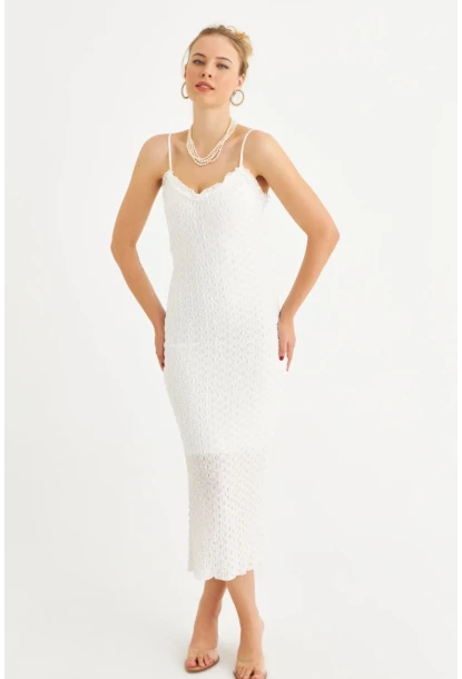Kadın Ekru Astarlı Dantel Maxi Elbise YEL221662