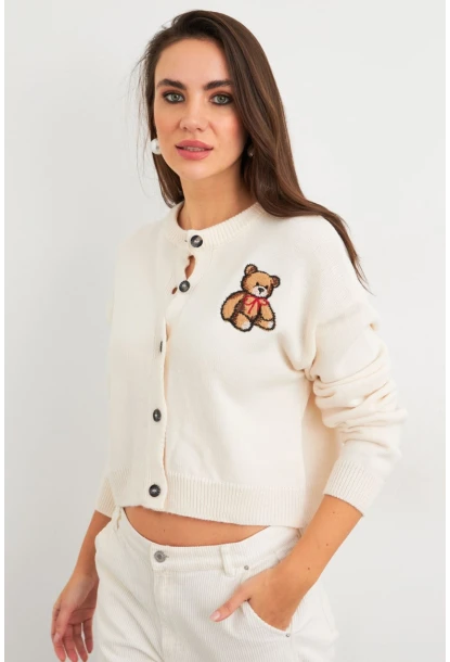 Kadın Ekru Ayıcıklı Hırka TEM99