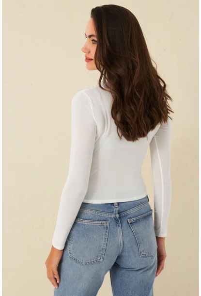 Kadın Ekru Büzgülü Bluz ELT3568