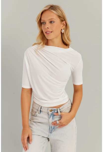 Kadın Ekru Büzgülü Bluz YZ623