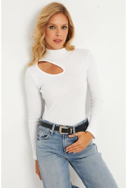 Kadın Ekru Çapraz Yaka Yarım Balıkçı Bluz B1404