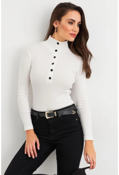 Kadın Ekru Çıtçıtlı Kaşkorse Bluz EY2983