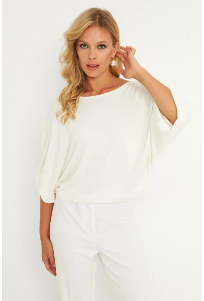 Kadın Ekru Düğüm Detaylı Bluz GÇ176