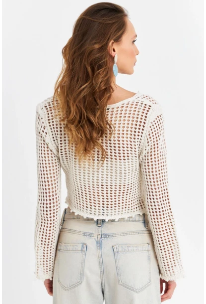 Kadın Ekru File Hırka DS201