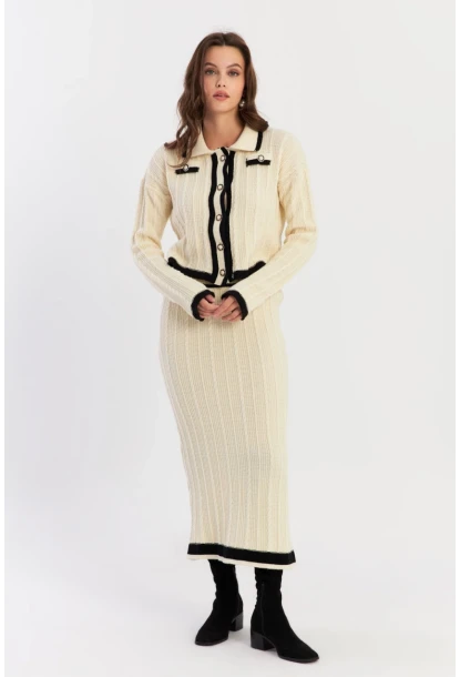 Kadın Ekru İkili Alt Üst Triko Takım NUV34