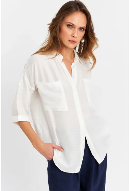 Kadın Ekru Keten Gömlek MELT170