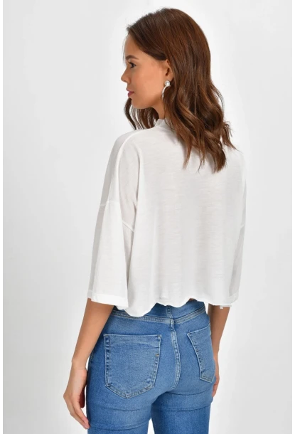 Kadın Ekru Kısa Salaş Bluz BE1000