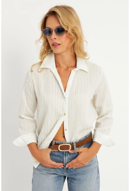 Kadın Ekru-Mavi Gömlek KED714