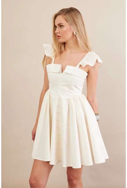 Kadın Ekru Midi Dokuma Elbise PSG1010