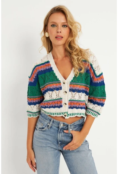 Kadın Ekru Multi Renkli Hırka MİW3851