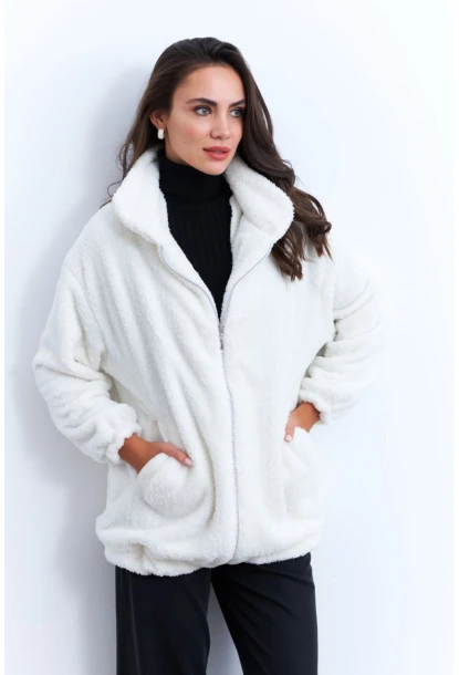 Kadın Ekru Peluş Mont LYT58