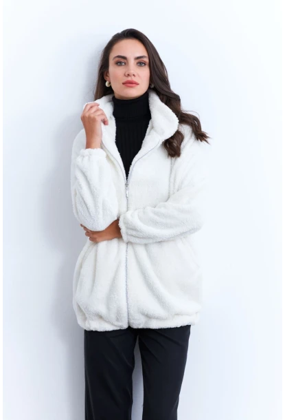 Kadın Ekru Peluş Mont LYT58