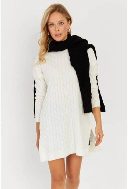 Kadın Ekru Saç Örgülü Triko Tunik KZ2505