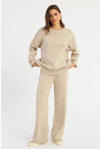 Kadın Ekru Taşlı Alt Üst Takım MYİL10