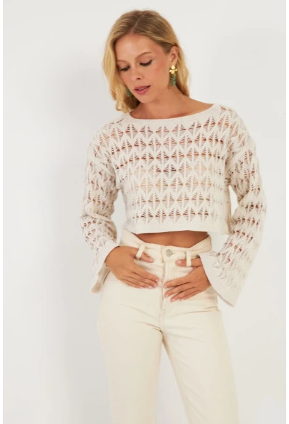 Kadın Ekru Triko Bluz YV254
