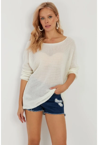 Kadın Ekru Triko Kazak SMT223