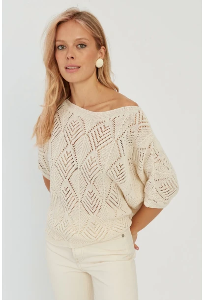 Kadın Ekru Yarasa Kol Ajurlu Triko Bluz YZ621
